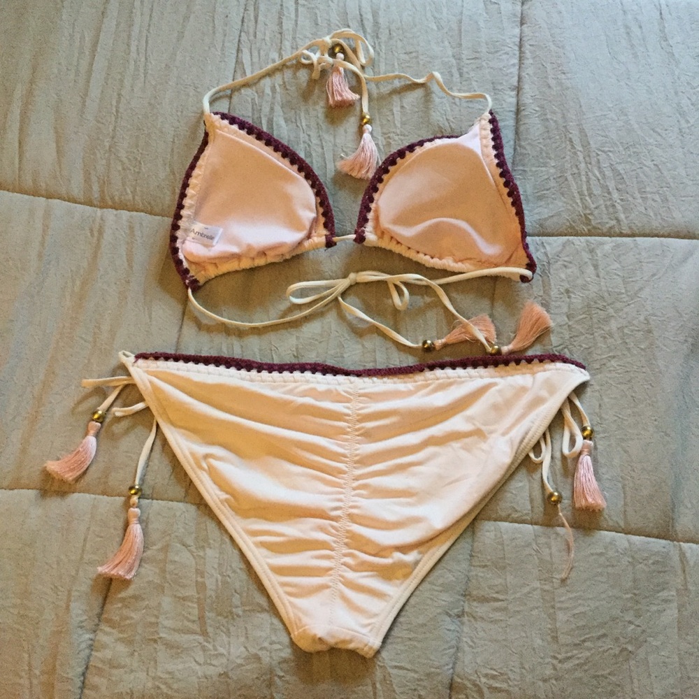 Pale pink bikini with purple & gold accents - Picture 5 of 8